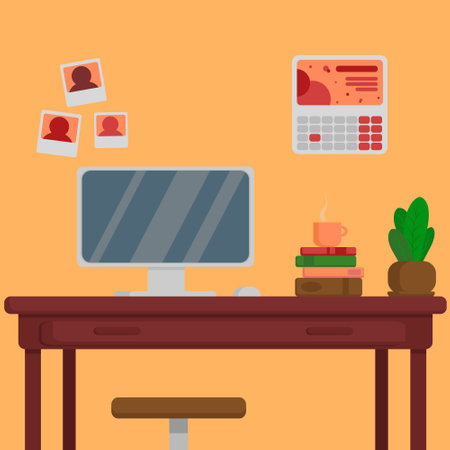 Home workplace, office room. Vector illustration in flat style.のイラスト素材