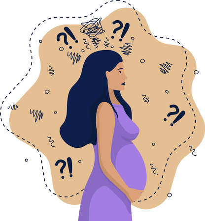A pregnant woman is confused illustration on whiteのイラスト素材