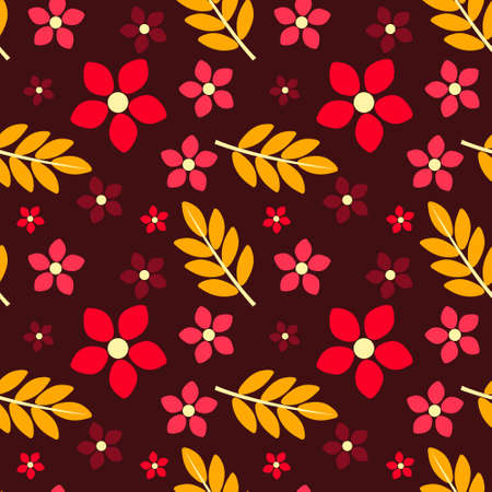 Autumn seamless pattern of red and orange flowers and leaves.のイラスト素材