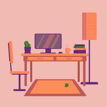 Home workplace, office room,Vector illustration in flat style.のイラスト素材