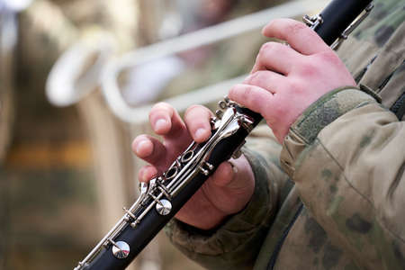 musicians of the military brass band plays the musical instrumentsの写真素材