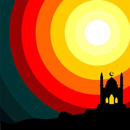 vector design of mosque and red sun in dayのイラスト素材