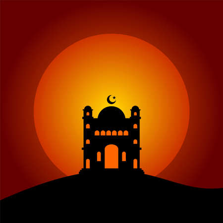 vector design of mosque and red background islamic styleのイラスト素材