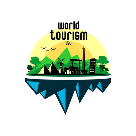 vector illustration of travel icons in various countries in the world, world tourism dayのイラスト素材