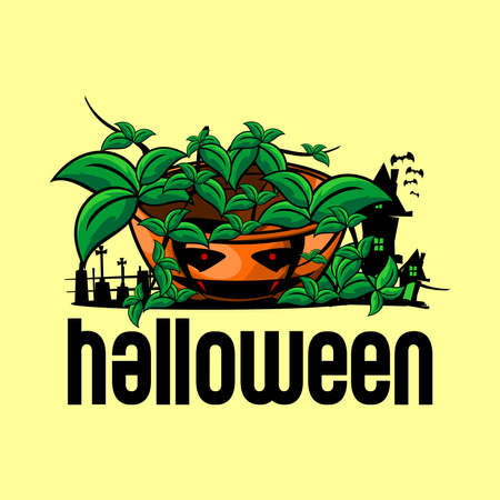 vector background halkoween, pumpkin monster, house, bat, halloween partyのイラスト素材