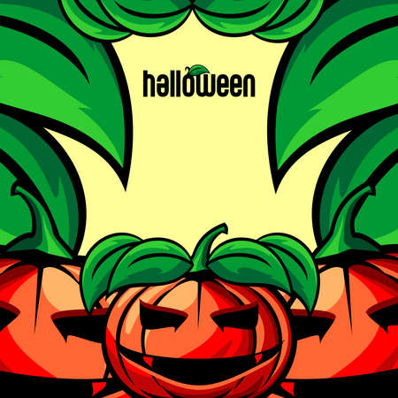 halloween background vector, pumpkin monster and leavesのイラスト素材