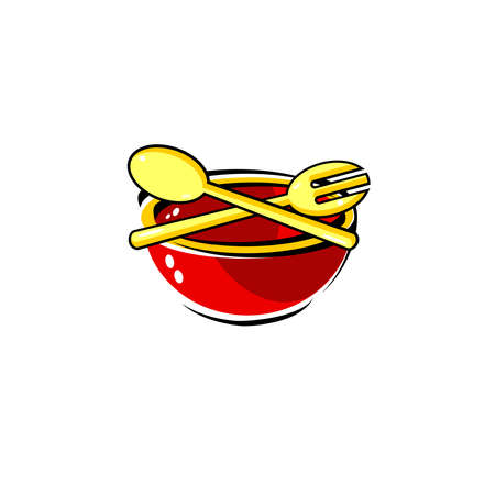 vector illustration of bowl, spoon and fork, simple restaurant logoのイラスト素材