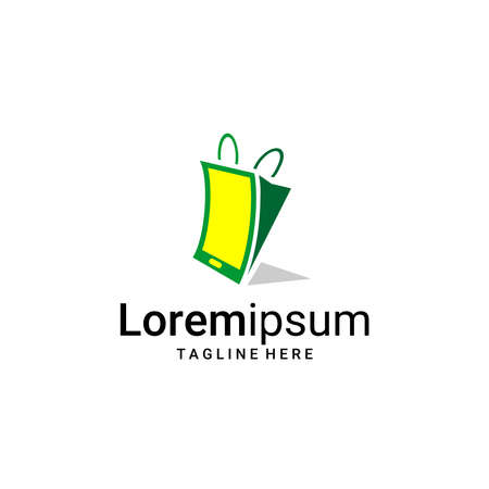 paper bag and smartphone vector, online shop logo illustration vectorのイラスト素材