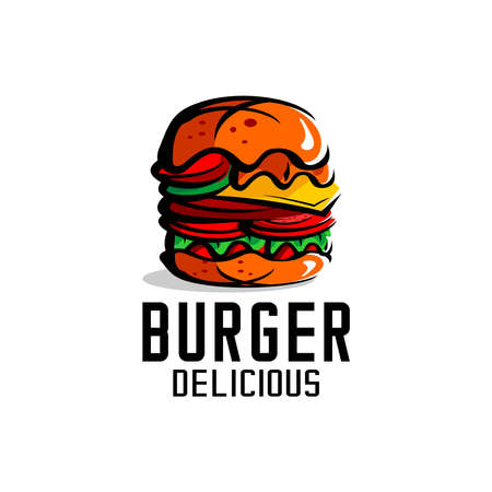 burger logo vector, restaurant logo illustration design, brand, label, templateのイラスト素材
