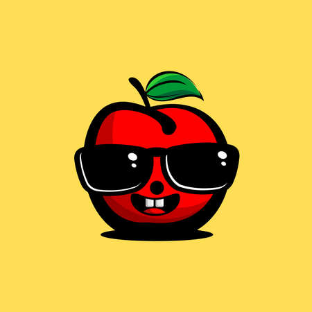 vector illustration of cute apple fruit character, cartoon red apple wearing sunglassesのイラスト素材