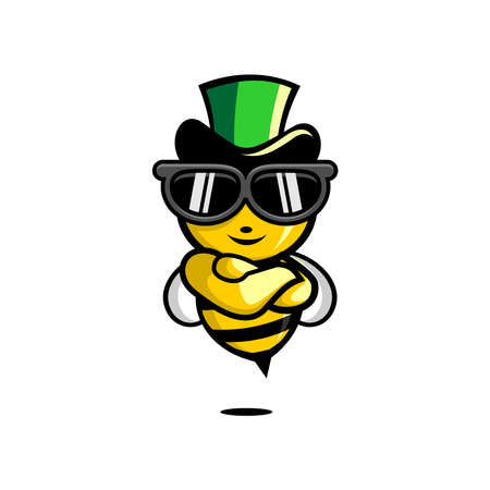 vector illustration of a honey bee wearing a hat and sunglassesのイラスト素材