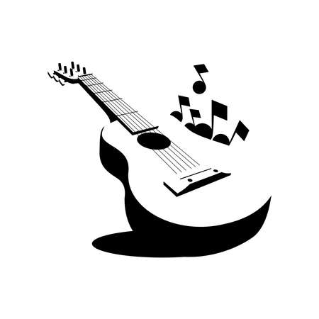 classical guitar illustration vector, acoustic guitar silhouetteのイラスト素材