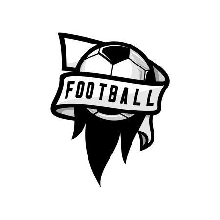 vector soccer ball wrapped around a ribbon that says footballのイラスト素材