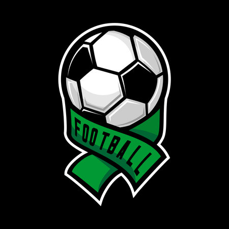 vector soccer ball wrapped around a ribbon that says footballのイラスト素材