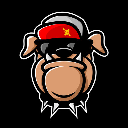 vector illustration of a cartoon bulldog head	on white backgroundのイラスト素材