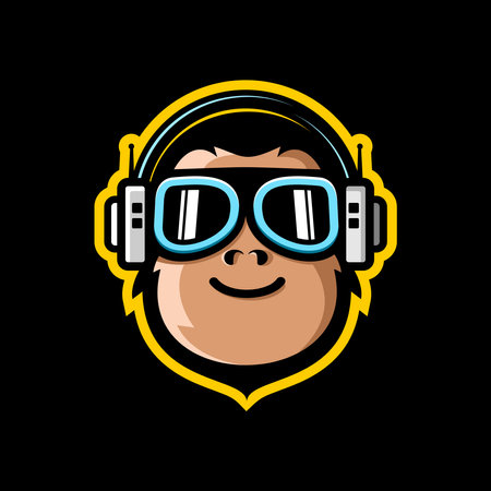 vector monkey wearing glasses and headphonesのイラスト素材