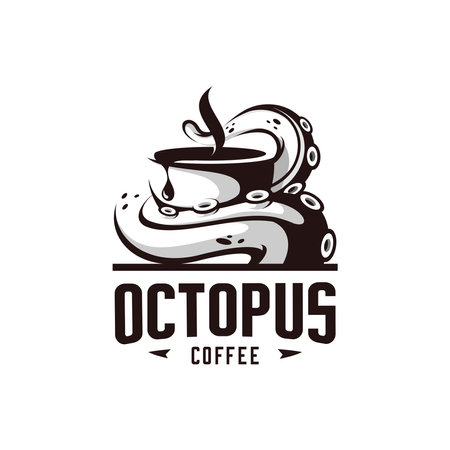 vector illustration of an octopus or tentacle wrapped around a cup of coffeeのイラスト素材