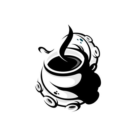 vector illustration of an octopus or tentacle wrapped around a cup of coffeeのイラスト素材