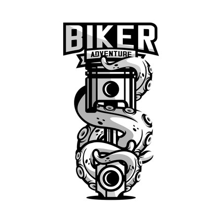 vector octopus wrapped around a motorcycle piston on a white backgroundのイラスト素材