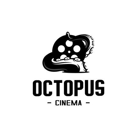 vector octopus tentacles carrying film roll, animal and cinema vectorのイラスト素材