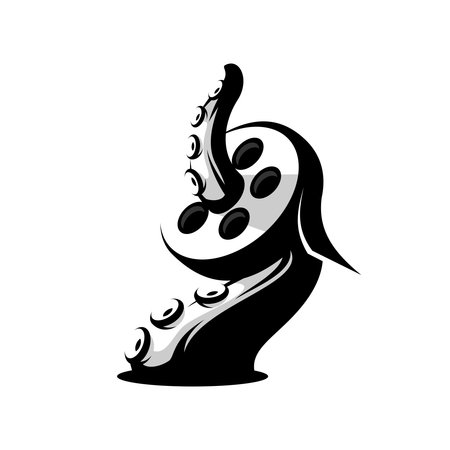 vector octopus tentacles carrying film roll, animal and cinema vectorのイラスト素材