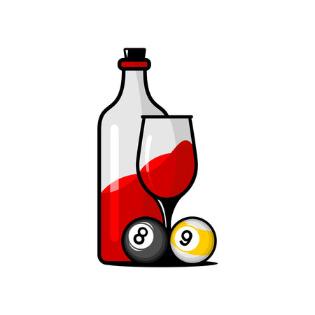BILLIARD BAR, a glass of wine and ball billiardのイラスト素材
