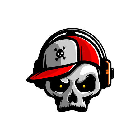 vector design of a human skull head wearing a hatのイラスト素材