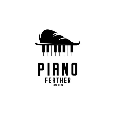 vector logo of piano keyboard and bird feathers for writing, music logoのイラスト素材
