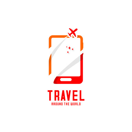 travel logo, vector of an airplane flying around a smartphoneのイラスト素材