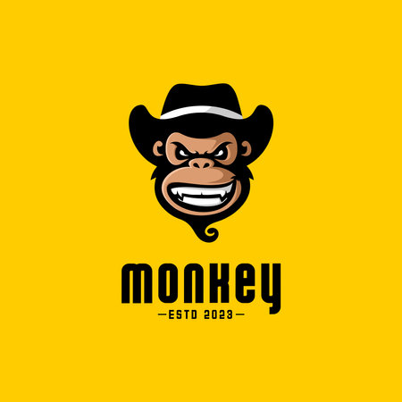 vector logo of a monkey wearing a cowboy hatのイラスト素材