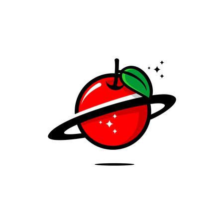 planet Fruit logo vector, fresh apple fruit in the shape of a ringed planet