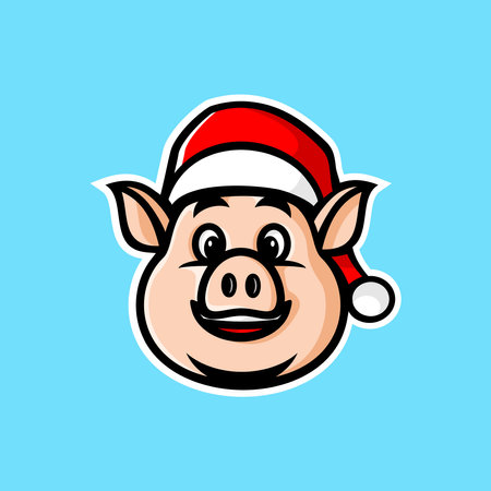 pig cartoon wearing a santa hatのイラスト素材