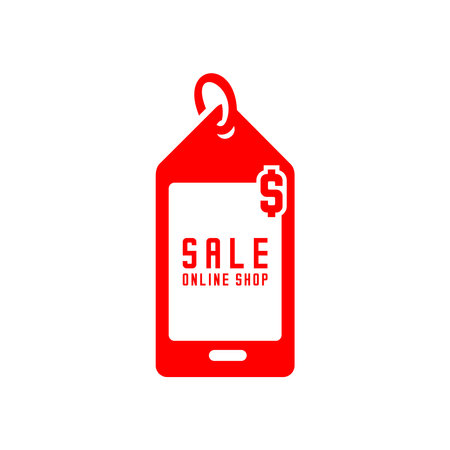 vector online shop logo, shop label and smartphone vectorのイラスト素材