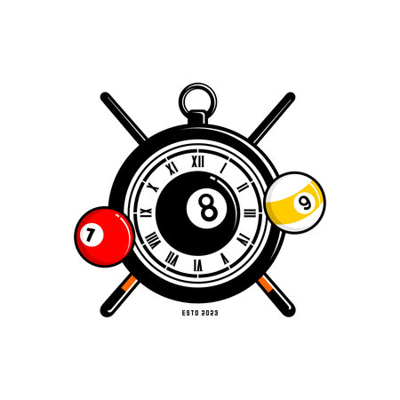 billiard ball sports logo vector, ball and oclock vector