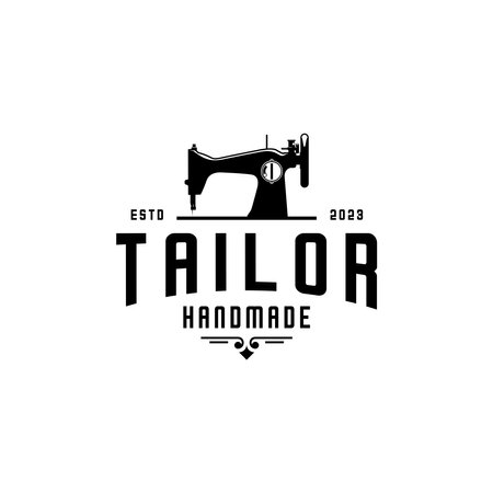 black and white vector design of sewing machine, tailor logoのイラスト素材