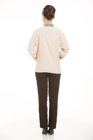 dressed in overalls who stand in front of a white backgroundの写真素材