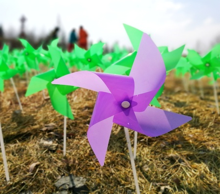 Pinwheels on the groundの写真素材