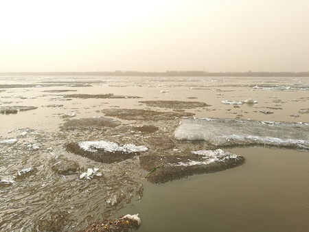 melted ice on lakeの写真素材