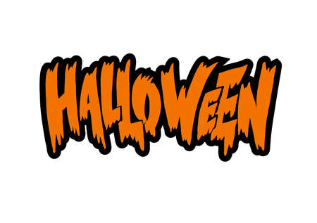 Â«HalloweenÂ» hand written isolated lettering with black stroke in graffiti style for party invitation, badge, sticker, poster, banner, flyer, greeting card. Vector Illustration for celebration.のイラスト素材