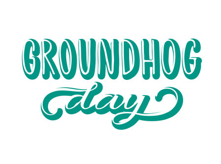Lettering "Goundhog Day" with green shadow, isolated on white background, for celebration traditionaly holiday in USA and Canada. Hand drown vector illustration.のイラスト素材