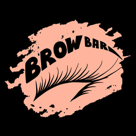 Hand drawn lettering Brow Bar in eyebrow contour on pink-black background for business identity and decoration of beauty salon, brow bar. Vector illustration for beauty industry.のイラスト素材