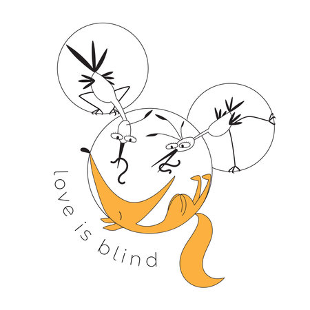 Bird family feeds a baby fox. An ironic vector illustration about love for children.のイラスト素材