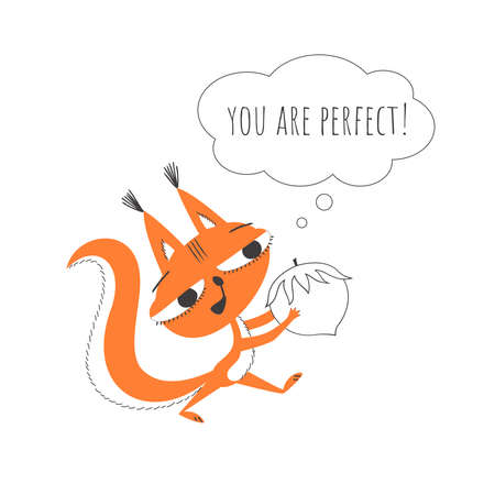 Squirrel in love. Vector cute illustration isolated on white background for prints about love, for children's prints, postcards.のイラスト素材