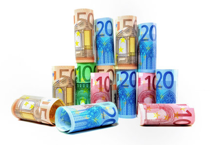 Stack of various banknotes from 10 to 100 Euro 