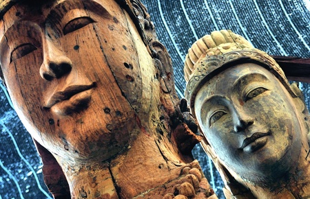 Close up of mysterious buddhist statues の写真素材