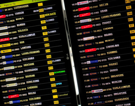 Black airport flight schedule in Bangkok Airport / Thailandのeditorial素材