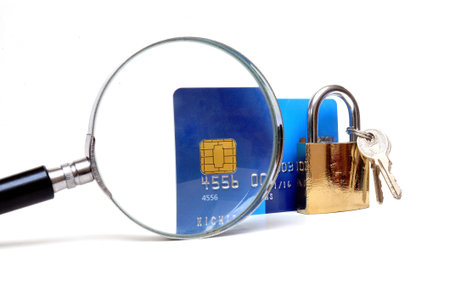Secure banking and online shopping, credit card and padlock with magnifying glass 