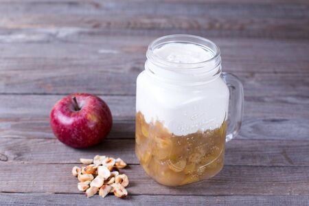 Fresh creamy dessert in a jarの写真素材