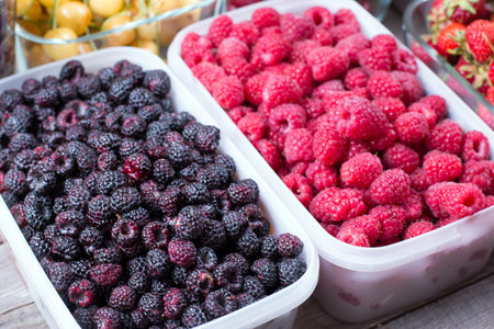 Raspberry in trays