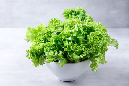 Salad leaves in a white bowlの写真素材